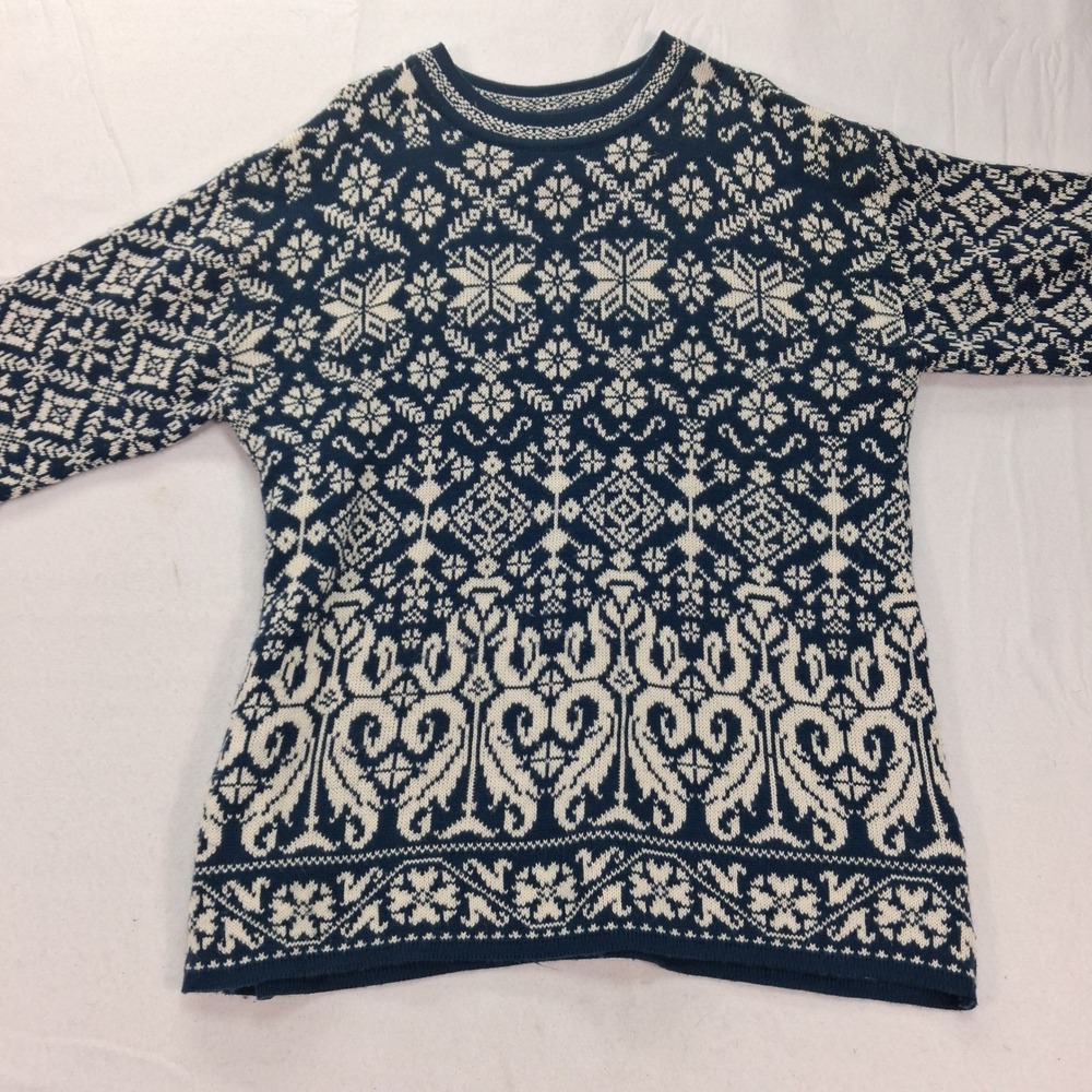 Venezia Vitale Sweater Womens 18/20 Fair Isle Snowflake Navy Blue White EUC
